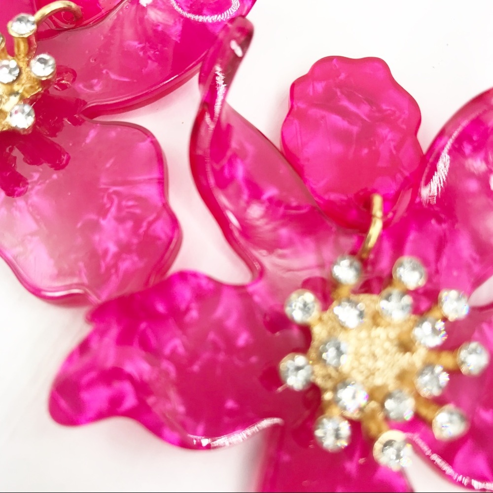 Crystal Lily Drop Earrings in Pink - Picture 2 of 8
